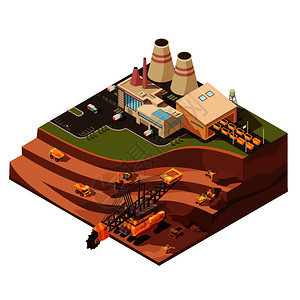 工業建筑的等距三維矢量插圖 工廠、礦山與建筑設備及其零部件